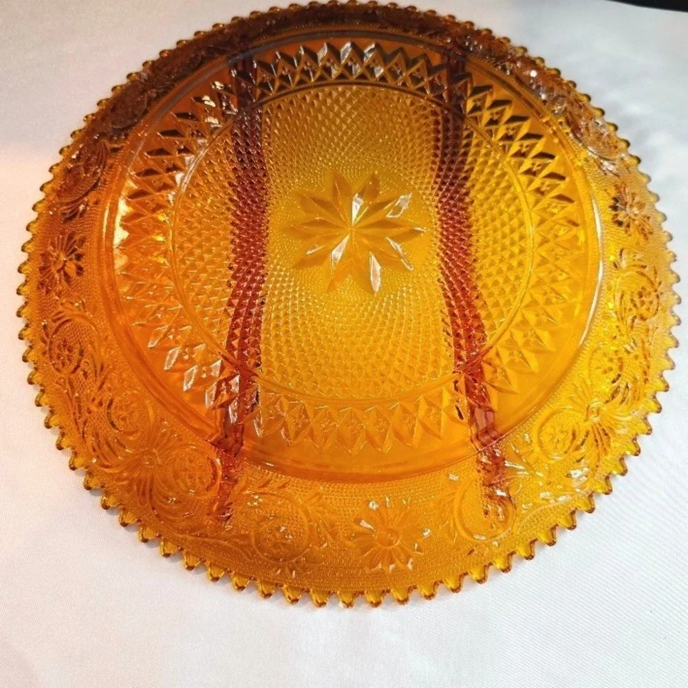 Vintage Tiara Indiana Amber Glass Platter, Divided Relish Dish, Party Tray, 12
